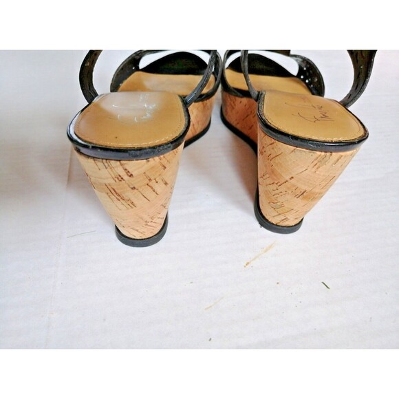 Franco Sarto Leather Platform Wedge Sandals Black Ankle Strap 10M Women’s - Picture 4 of 9